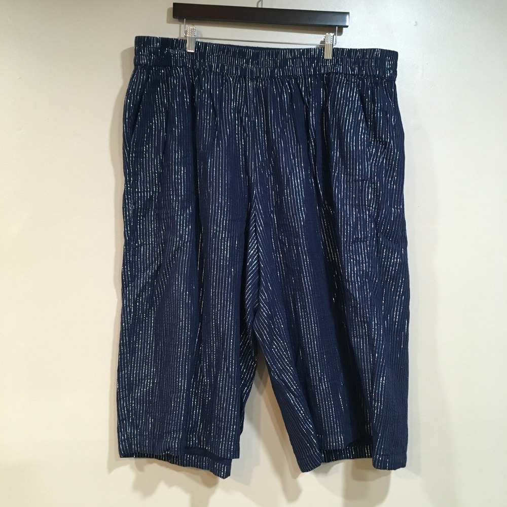 Lane Bryant Metallic Pinstripe Cropped Pants Womens 24P Navy Silver Lounge Capri